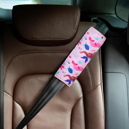 Image of YR Seat Belt Cover for Kids, Soft Comfort Seat Belt Cushion for Children, Cute Cartoon Pattern Car Seat Belt Pads Cover for Girls and Boys, 1 Pack (Cute Mermaid)