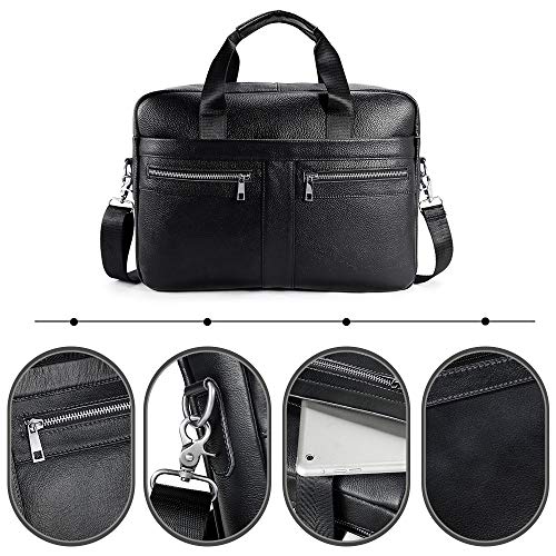 BAIGIO Men's 14/15.6 Inches Laptop Briefcase Genuine Leather Business Satchel Handbag Shoulder Tote Bag for Men and Women (Black)