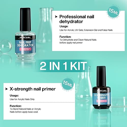 Morovan Nail Prep Dehydrate and Primer X-strength, No Burn Non Acid Nail Primer and Dehydrator for Acrylic Powder Fast Dry 0.5oz - Image 4