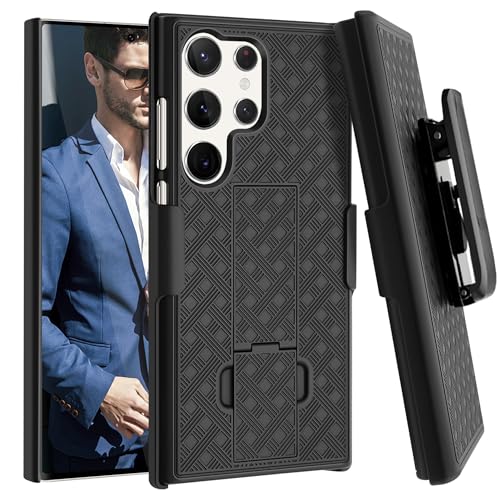 Fingic for Samsung Galaxy S24 Ultra Case with Belt Clip Holster Case Slim Combo Shell with Kickstand Swivel Holster Rugged Shockproof Antiscratch Protective CAse for Samsung Galaxy S24 Ultra Black