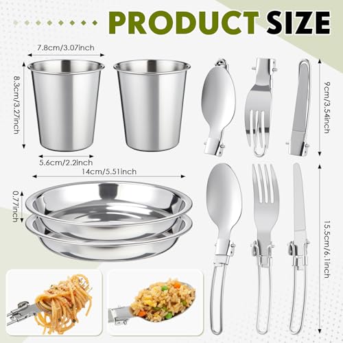 18-Pcs Camping Cookware Mess Kit for 2, Non-Stick Lightweight Pot Pan Set with Stainless Steel Cups & Plates, Folding Utensils with 3 Storage Bags for Emergency Prep, Hiking, Picnic - Image 3