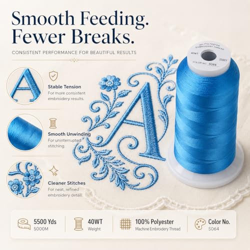 Image of Simthread Embroidery Machine Thread 5000M 40WT Polyester, Aquamarine S064 | 5000M 40WT polyester thread feeds smoothly for home or commercial embroidery projects.