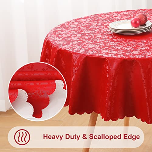 Image of Smiry Round Table Cloth, Waterproof Heavy Duty Vinyl Tablecloths, Wipeable Washable Table Cover for Kitchen and Dining Room (Red, 70 inch x 70 inch)