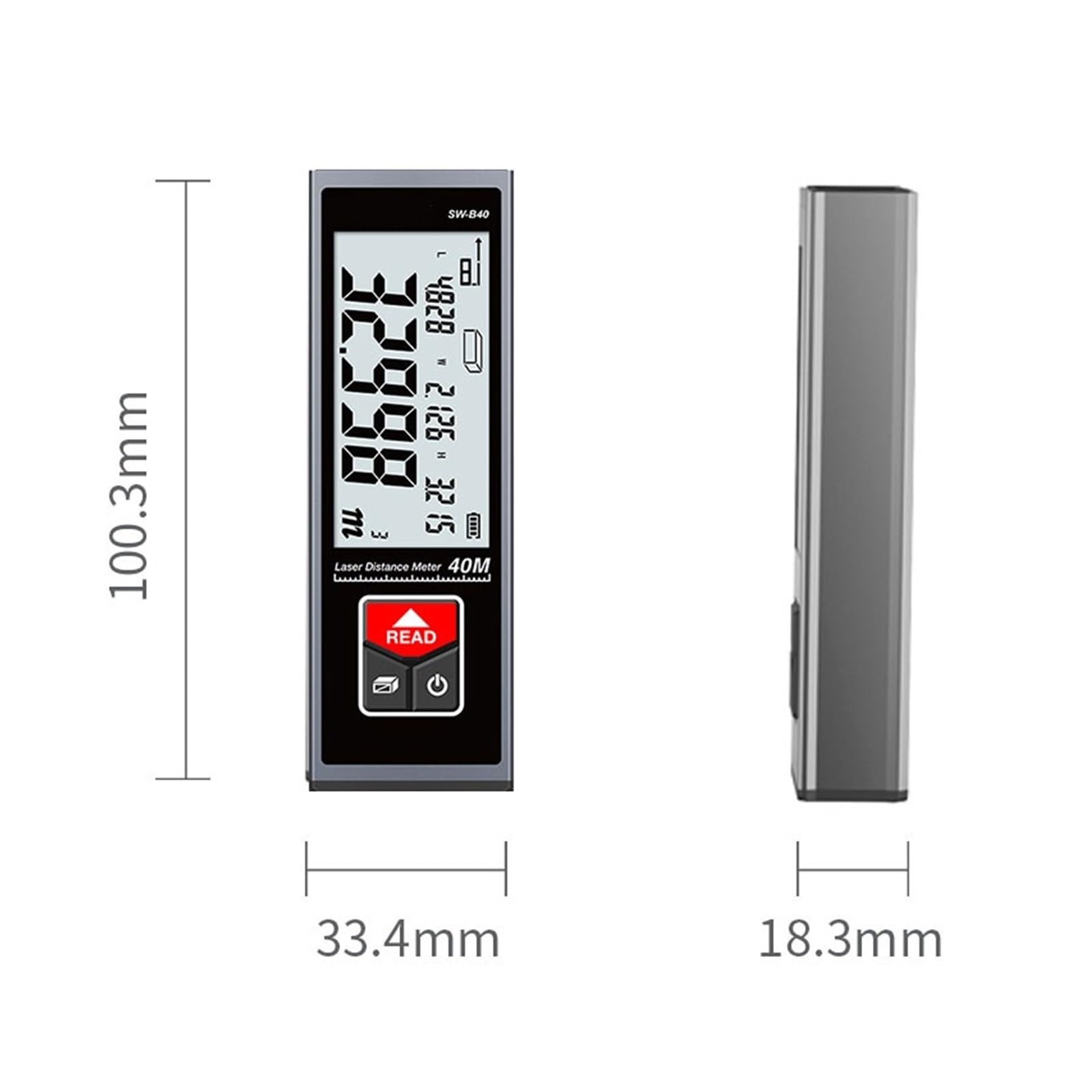 Mini medidor de Distancia láser de Metal telémetro Recargable de Alta precisión 40M 50M 60M Rango Trena Cinta métrica Herramientas de construcción Alta precisión(M30B)