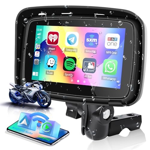 Moto Carplay et Android Auto, écran Tactile étanche IPX7 de 5', Moto Navigation GPS Prend en Charge Double Bluetooth, Siri