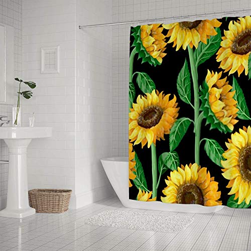 Rideau de douche noir imperméable 168x183 en polyester avec 12 crochets CHEHONG