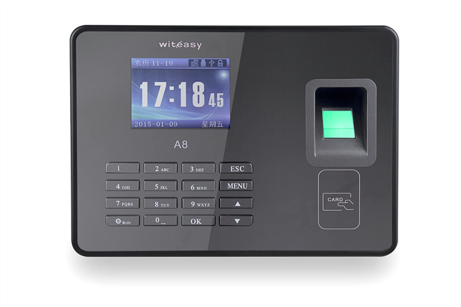 Biometrische tijdregistratiemachine voor werknemer Intelligente biometrische vingerafdruk Wachtwoord aanwezigheidsmachine Prikklok Werknemer inchecken Recorder 2,4 inch LCD-scherm(With U disk