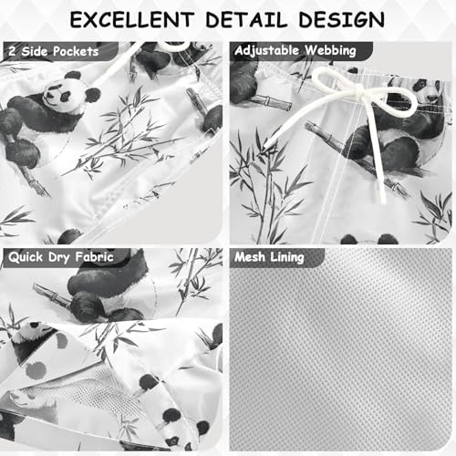 Pigsaly Boys' Swim Board Shorts Funny Watercolor Black White Pandas Boy's Swim Trunks Kids Swimwear 2T3