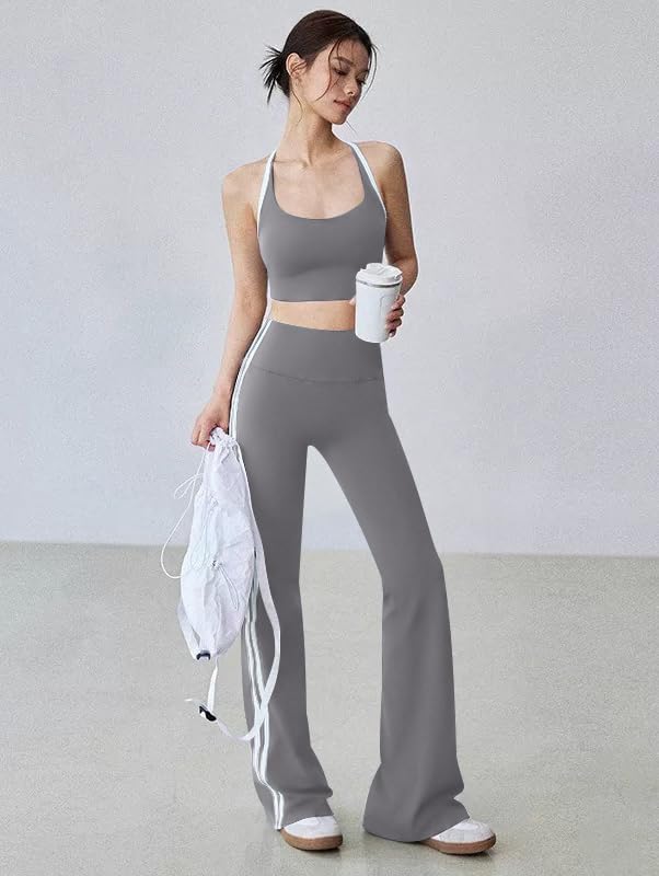 OQQ Yoga Pants Women High Waist Stripes Soft Casual Stretch Flared Bottoms Trousers - Image 2
