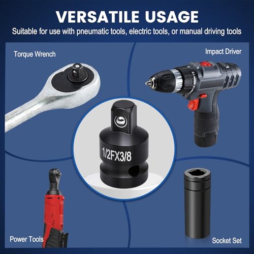 Image of Impact Socket Adapter Set, 10-Piece 1 /4 inch 3 /8 inch 1 /2 inch Drive Swivel Universal Joint Socket, Cr-Mo Steel, Drill Adapter and Reducer Set for Automotive Repair and DIY