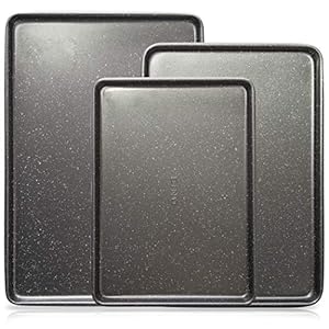 BINO Bakeware Nonstick Cookie Sheet Baking Tray Set 3-Piece – Speckled Gunmetal | NonStick Baking Pans Set | Carbon Steel Tray Bakeware Sets | Oven Safe Baking Set | Cookie Sheet Pans | Food-Safe Tray