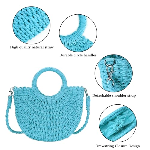 Image of Womens Straw Beach Bag Woven Crossbody Shoulder Bags Top Handle Satchel Handbag Purse for Summer