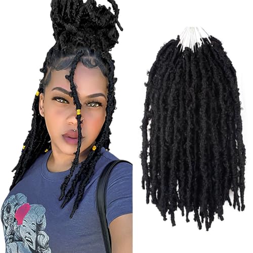 8 Packs Light Weight Butterfly Locs Crochet Hair 12 Inch Butterfly Faux Locs Crochet Hair Short Black Distressed Butterfly Locs 1#