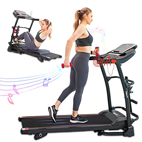 Ksports Treadmill Bundle | Electric Folding Incline Treadmill with Auto/Manual Incline, Sit Ups Rack/Strap & Ab Mat, Dumb Bells (only for AEP & LJJ Models) | Running Machine with Bluetooth Smart APP