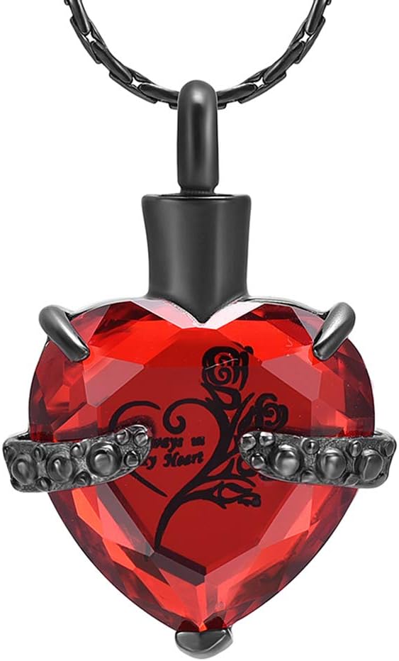Crystal Heart Shape Cremation Jewelry Memorial Urn Necklace for Ashes, Stainless Steel Ash Holder Pendant Keepsake with Gift Box Charms Accessories for Women
