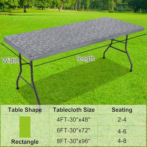 Image of Smiry Heavy Duty Vinyl Fitted Tablecloths for 8 Foot Rectangle Tables | Elastic Waterproof Fitted Tablecloths, Wipeable Washable Table Cover for Kitchen, Dining, Camping (Grey, 30 inch x 96 inch)