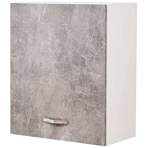 Shally Dogan Pensile da Cucina a Parete, Armadio Sospeso in Legno con Anta Singola 1 Ripiano e 2 Scomparti, Armadietto da Muro Spazioso e Resistente, Dimensioni 60 x 32 x 72H cm (Cemento)