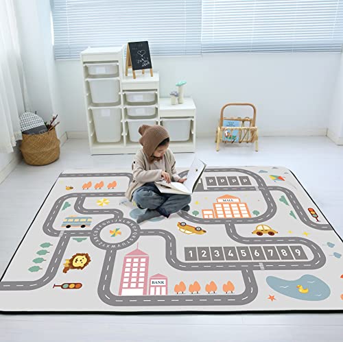 Image of Loartee Soft Kids Educational Rug - 0.78" Thick Road Rug, ABC Alphabet & Numbers Play Mat for Toddlers, Game Area Rug, Baby Crawling Mats, Leisure Time, Gray