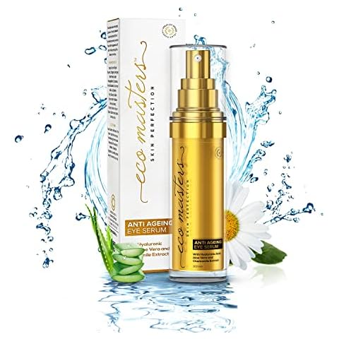 EcoMasters Anti Ageing Eye Serum - 30ml - Anti Wrinkle Face Serum For Crow's Feet, Dark Circles, Puffy Eyes & Under Eye Bags - With Collagen, Hyaluronic Acid, Aloe Vera & Chamomile - For Men & Women Cover