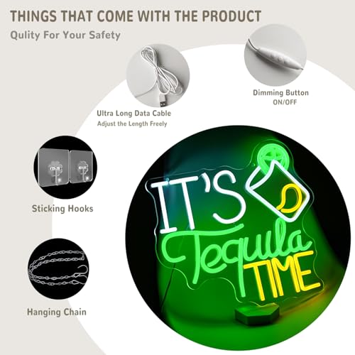 Image of It's Tequila Time Neon Sign Tequila Neon light For Wall Decor Bar Neon Light Up Sign Colorful Letter Led Neon Light For Bar Man Cave Pub Kitchen Mexican Restaurant Party Decoration