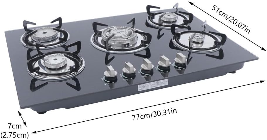 Miniatura 3 de Xuthusman Estufa integrada de 30 pulgadas con 5 quemadores, estufa de gas natural, estufa de cocina de gas GLPpropano con protección contra llamas,