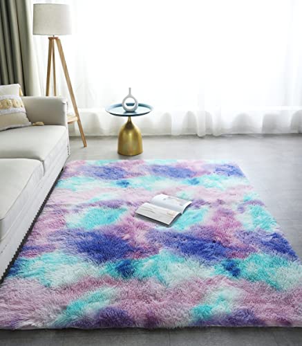 Lanyesky Salon Tapis Moelleux Antidérapant Tapis Doux Chambre Tapis Fourrure Grand Tapis De Sol Couloir Chambre d'enfant Moderne Décor À La Maison Style (Bleu Violet, 80 x 120 cm)