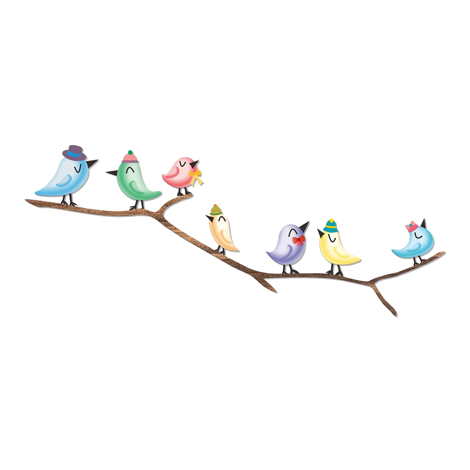 Sea Glass Bird Wall Art Coastal Wall Decor Sea Glass Birds on Branch Colorful Bird Wall Art Rainbow Bird Wall Decor for Home Living Room Bedroom Gifts for Bird Lovers (Lovely)