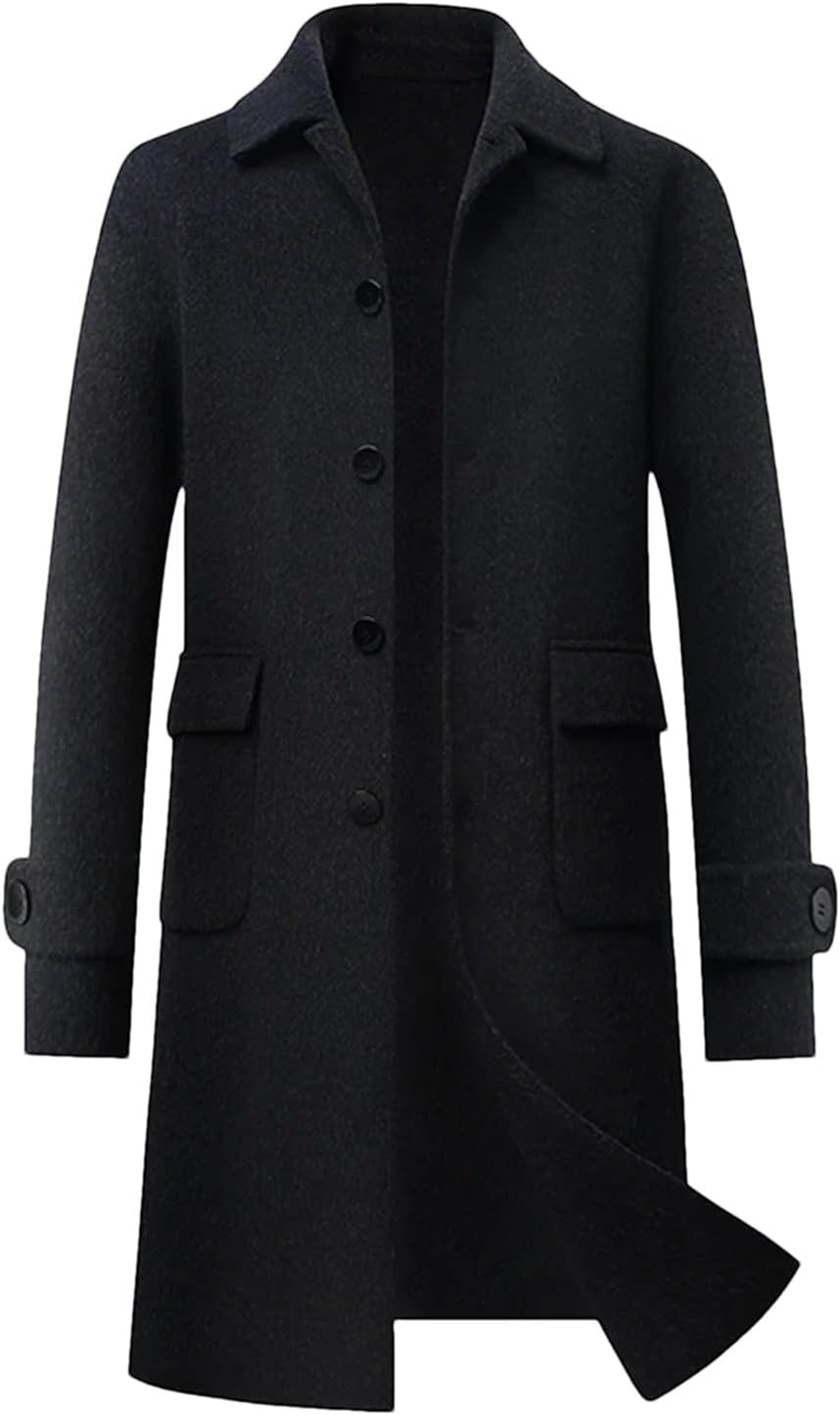 Autumn Winter Mens Wool Blend Trench Coat Thick Single Breasted Jackets Male Warm Casual Overcoat