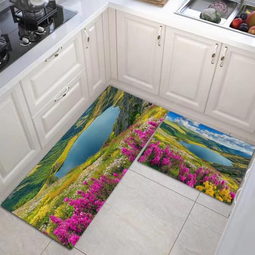Tapetes de cocina de montaña con acabados premium y superficie texturizada lavable set de 2 2