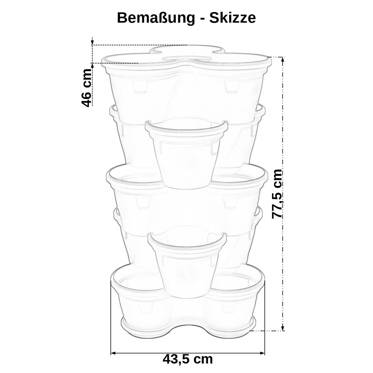 5X Blumentopf, Säulentopf, Pflanzturm, Hochbeet, Pflanztopf-Kübel mit Untersetzer, stapelbar, widerstandsfähig, Kunststoff, für Außenbereich, 55 Liter, Farbe: Hellbraun