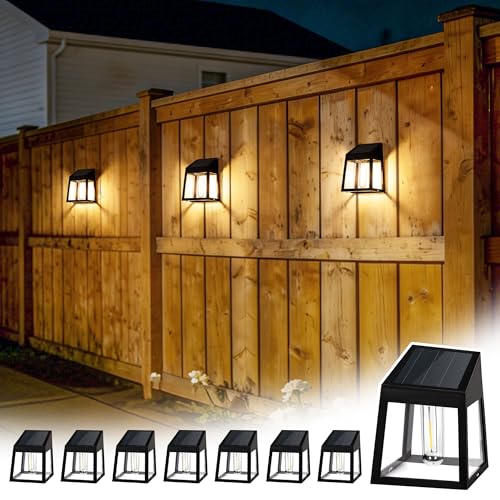 GIGALUMI Solar Fence Lights, 8 Pack Fence Outdoor...