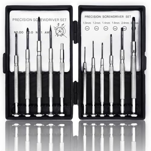 11-Piece Precision Screwdriver Set Magnetic Mini Repair Tool Kit with Flathead Phillips & Awl Bits Non-Slip Handle for Eyeglass Watch Phone and Laptop