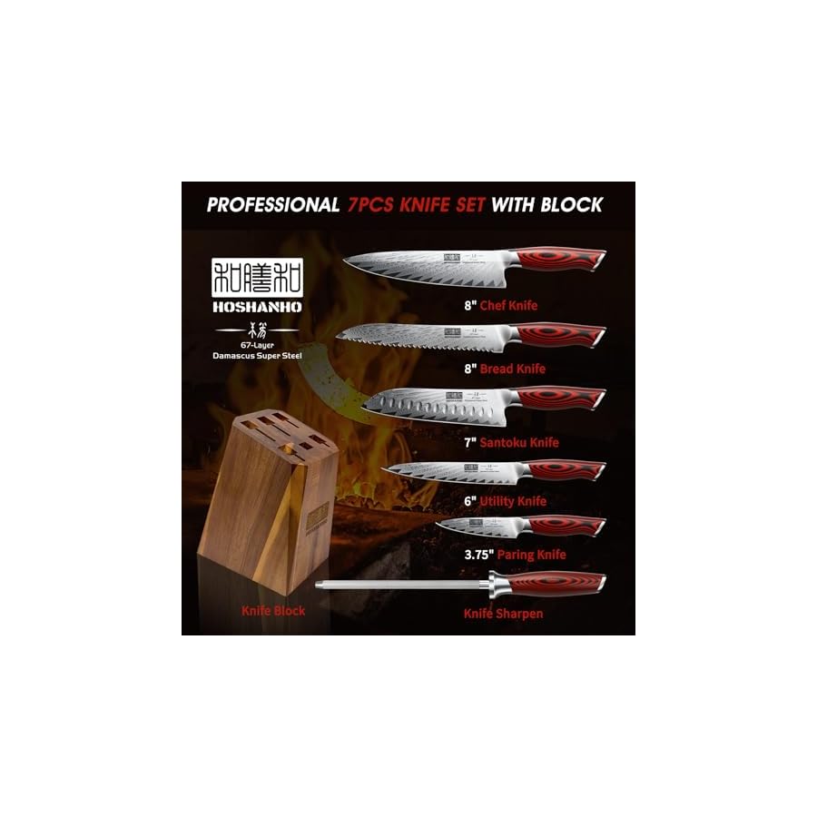 Kitchen-Knife-Set-with-Block-7-Pieces-Chef-Knife-Set-67-Layers-Damascus-Steel-Professional-Knife-Set-for-Cooking-Ergonomic-G10-Handles-with-Sharpener Kitchen Knife Set with Block, 7 Pieces Chef Knife Set 67 Layers Damascus Steel Professional Knife Set for Cooking, Ergonomic G10 Handles with Sharpener