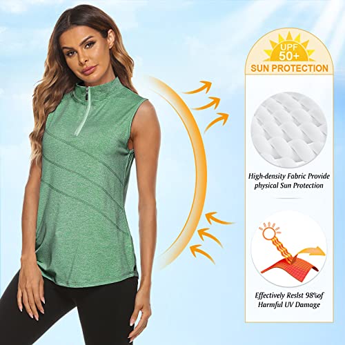 Image of Koscacy Women's Sleeveless Golf Tennis Polo Shirts Zip Up Dry Fit Workout Tank Tops Athletic Shirt