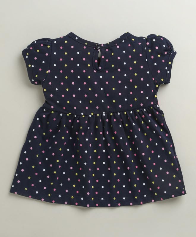 Image of BUMZEE Baby Girls Regular Fit Half Sleeves Round Neck Cotton Knee Length Fit & Flare Dress