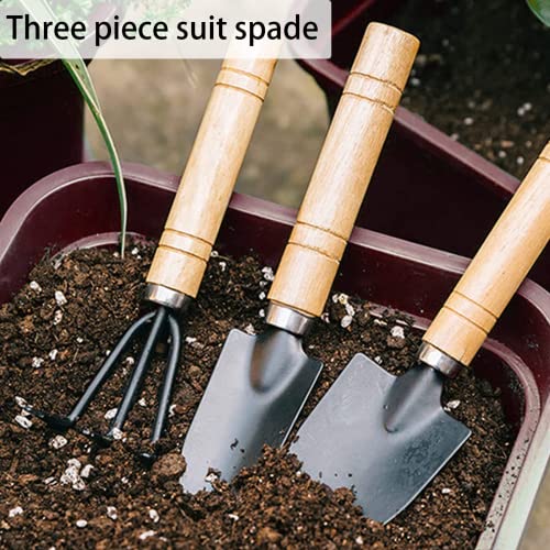 Gartenwerkzeug Set, 3-teiliges Gartengeräte Set Gartenschaufel Klein, Holzgriff Handheld Garten Schaufeln, Gartenarbeit Kleine Schaufel Ggartenset für Bonsai Werkzeug Pflanze Topfblumen