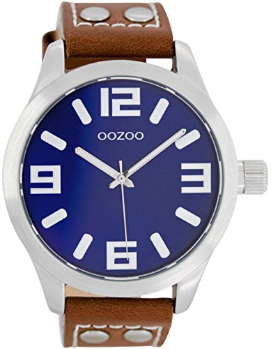 Preisvergleich Produktbild Oozoo Damenuhr mit Lederband 46 MM Blau / Rotbraun C1065