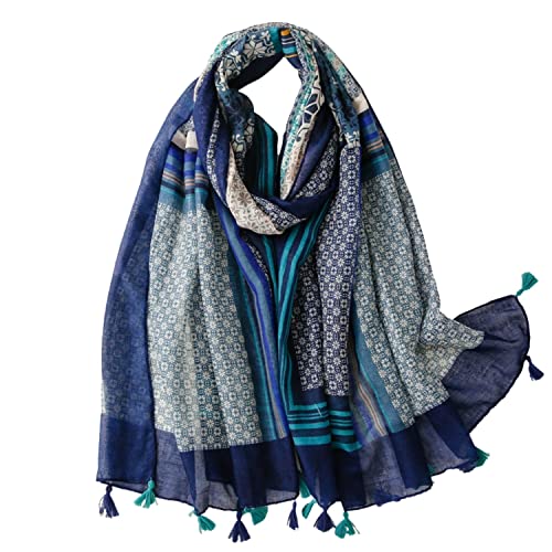 ittu  Foulard Femme en viscose, Echarpe Bleu Marine, Jaune Moutarde, Rouge, Noir, vert, Idée cadeau anniversaire, saint valentin [Taille: 190cm sur 90cm] (15.Bleu) Cover