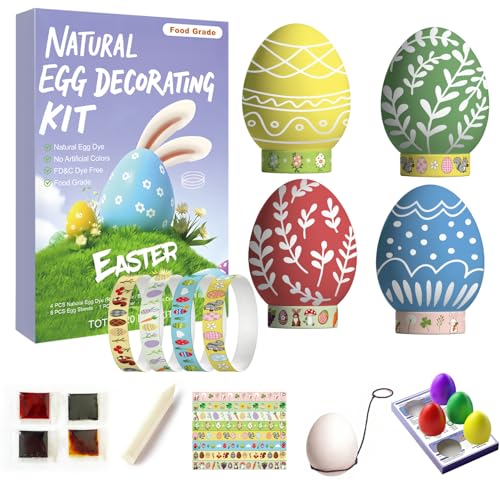 Natural Easter Egg Decorating Kit FD&C & Artificial Dye Free - 4 Liquid Colors Red Yellow Blue Green Non Toxic DIY Craft Set for Family Activities Includes 6...