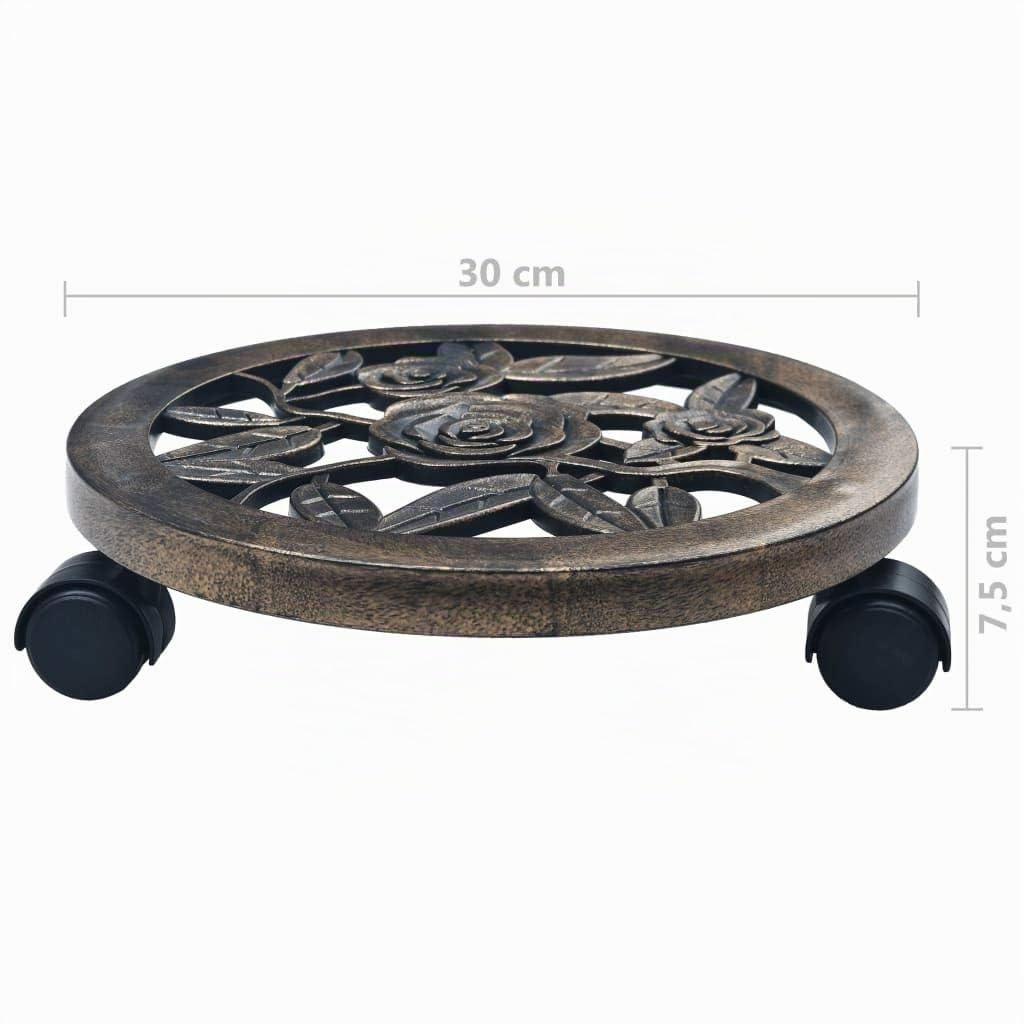Festnight Chariots pour Plantes Support Plante à roulettes 6 pcs Bronze 30 cm Plastique