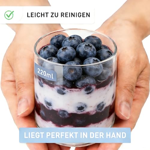 warmhut 6er-Pack Dessertgläser 220 ml, transparente dessertglas, Kleiner dessert gläser, Geeignet zum Servieren von Tiramisu, Eiscreme, Pudding und Joghurt, Spülmaschinenfeste Dessertschalen