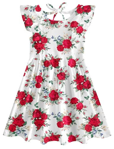 RAISEVERN Toddler Girls Dress Summer Ruffle Sleeve Dresses Sleeveless Tie Back Sundress for Kids 2-6T
