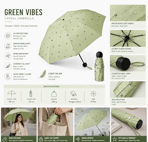 Image of Umbrella, Mini Folding Windproof & Compact UV Umbrella for Sun Protection Rain Windproof Strong Large 3 Fold for Women Handbags,3 Fold for Men Women, Stylish & Compact