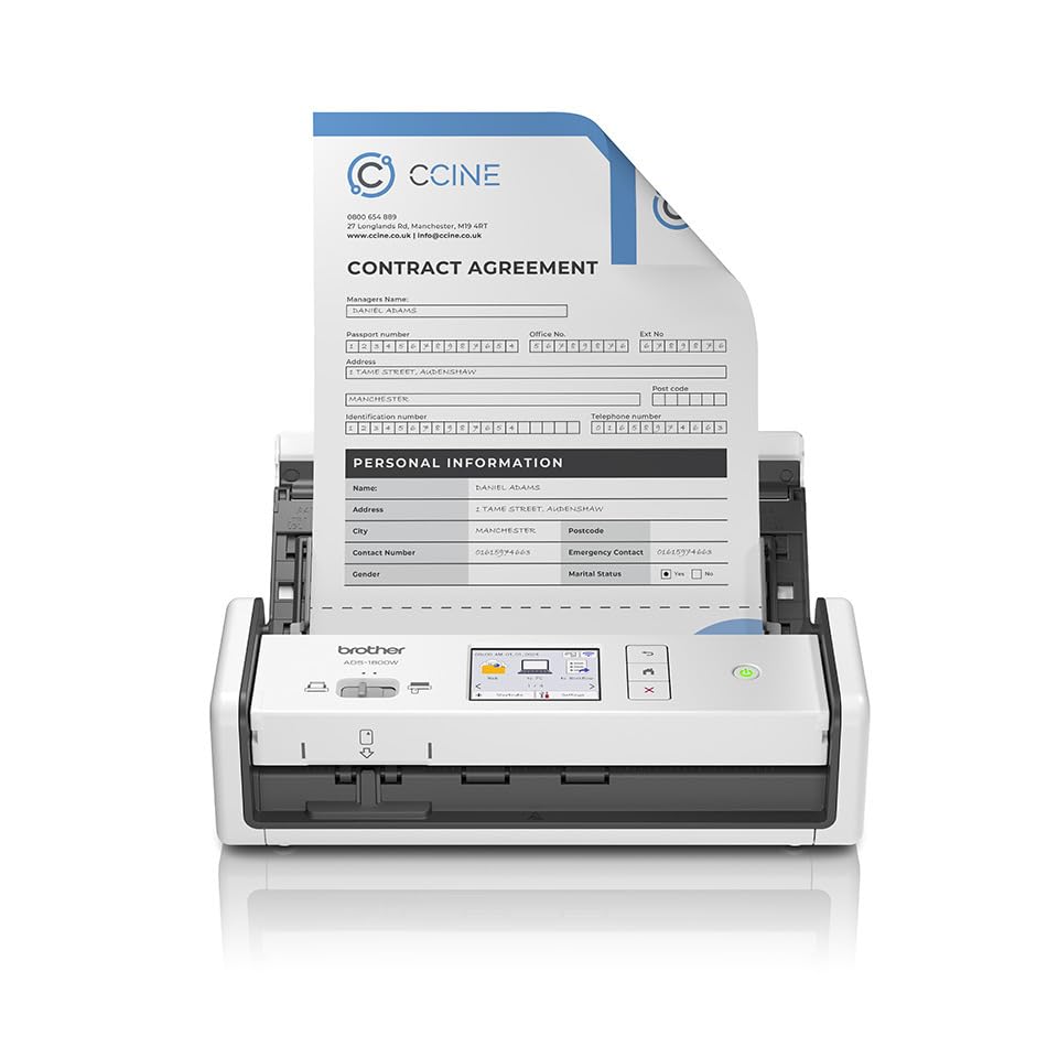 Brother ADS-1800W - Escáner de documentos inalámbrico (WiFi, pantalla táctil de 7,1 cm, USB-C, 20 hojas ADF)