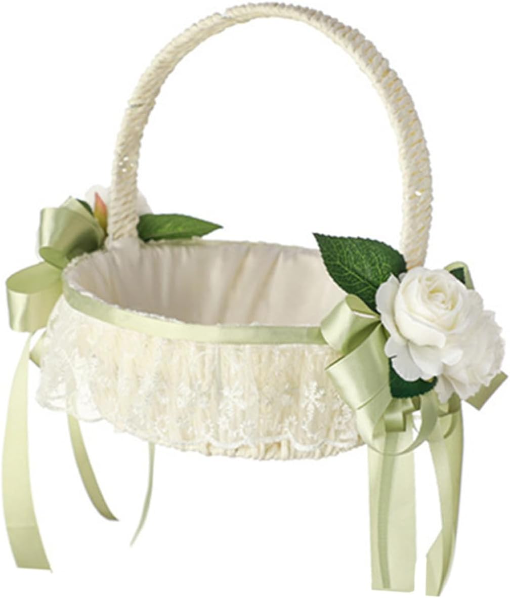 Wedding Flower Girl Basket with Handle Small Lace Basket for Flower Elegant Outdoor Indoor Wedding Party Accessory