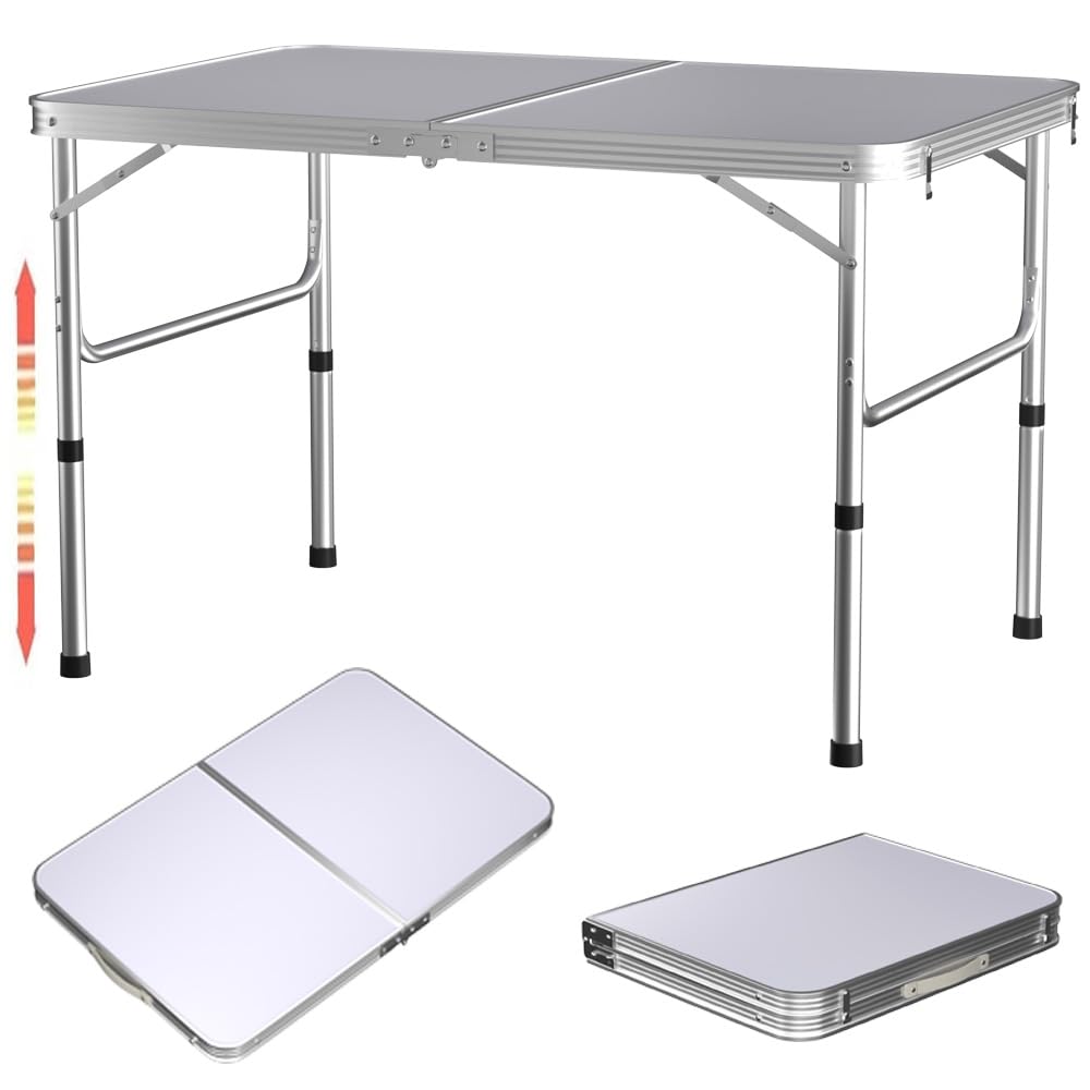 Party Picnics BBQ Folding Barbecue Table that Fold Up Collapsible Table, 2 Level Adjustable Height:37cm, 67cm, with Carry Handle, Folding Table for Picnic Garden Camping Pasting Craft - 90x60x37/67cm