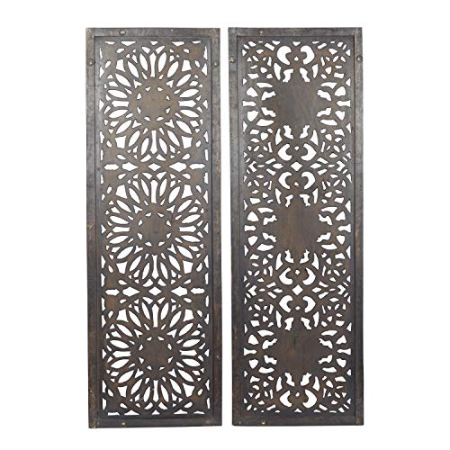 Deco 79 Wood Floral Handmade Intricately Carved Wall Decor, Set Of 2 48"H, 16"W, Brown #TOP7