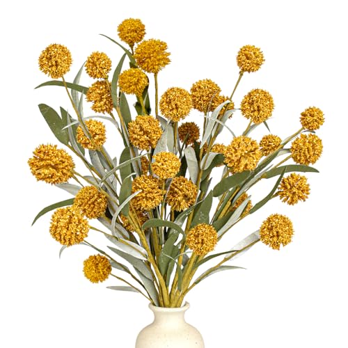 Yawwind 6 PCs Rustic Fall Flowers 17 Inches Boho Fall Floral Picks Faux Autumn Branches with Craspedia Yellow Billy Balls Flowers for Vase Table Centerpieces Living Room Indoors Decor(Yellow)