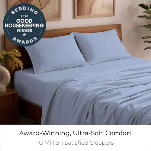 Image of Mellanni Full Sheets Set - 4 PC Iconic Collection Bedding | Hotel Luxury, Extra Soft, Cooling Bed Sheets - Wrinkle, Fade, Stain Resistant (Full, Sky Blue)