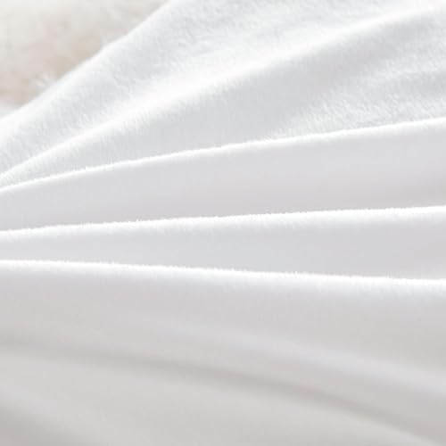 Miniatura 7 de Juego de funda de edredón de pelo sintético esponjoso de color blanco, ultra suave, juego de ropa de cama Queen de 3 piezas con fundas de almohada,